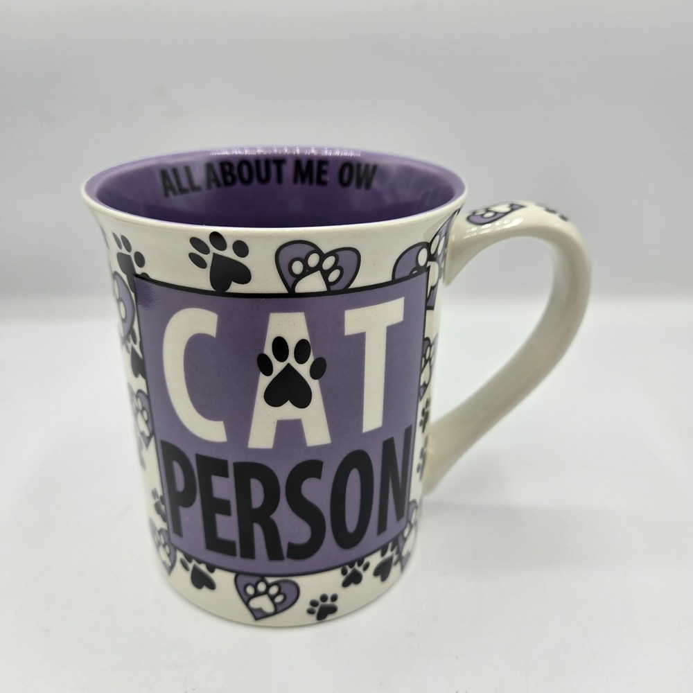 Cat Person Purple‎ & White Coffee or Tea Mug By Our Name Is Mud